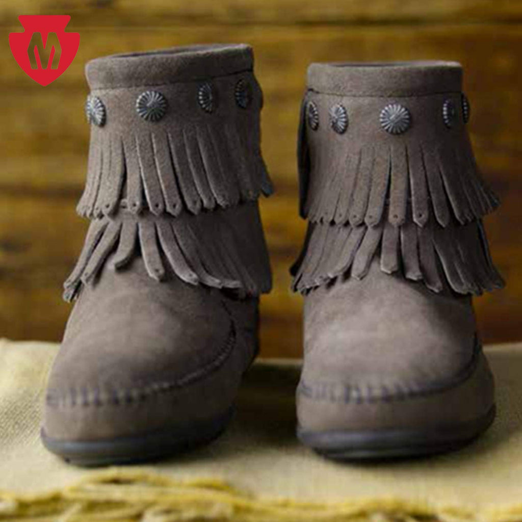 Minnetonka Double Fringe Side Zip Boot 691T Damen Stiefel