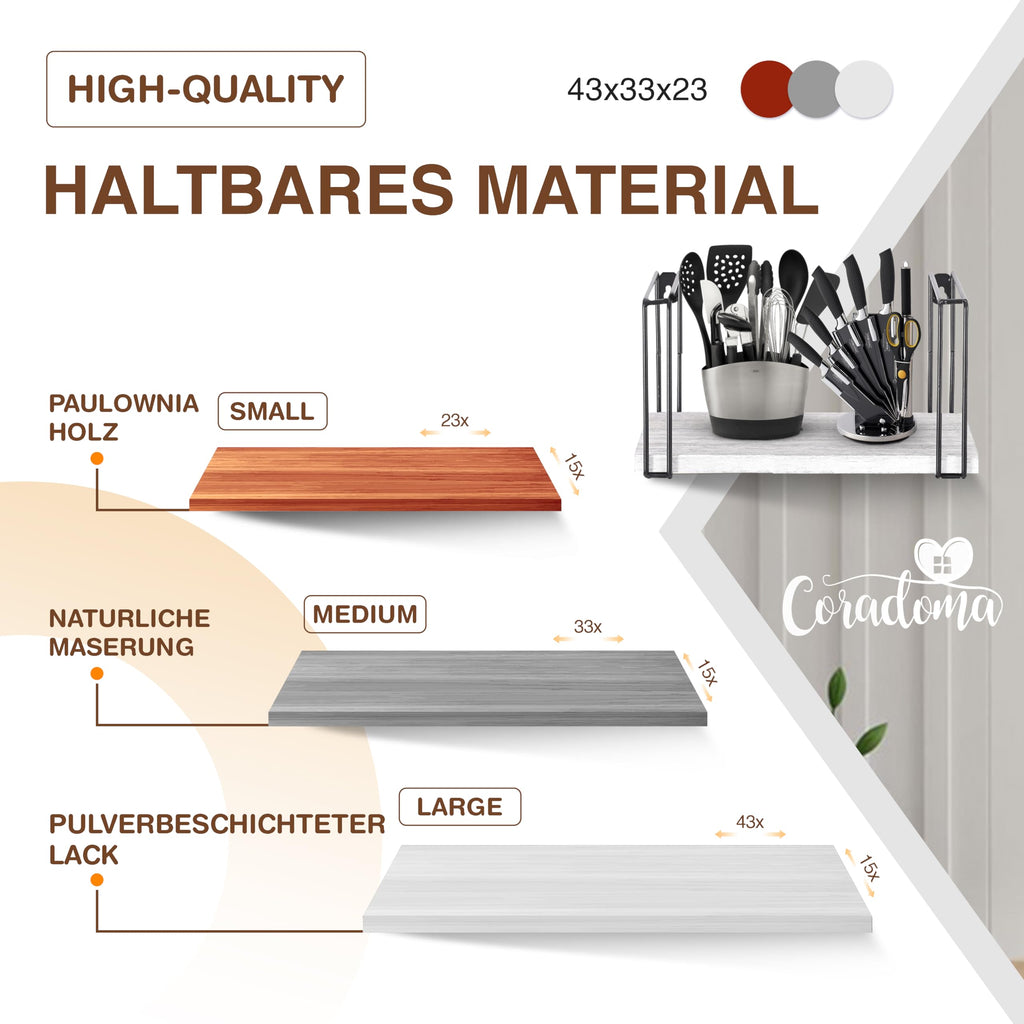 Coradoma Wandregal 3er Set Braun - Hängeregal für Deko Wohnzimmer Modern 43/33/23cm | Gewürzregal Bücherregal Küchenregal | Schweberegal zur Dekoration Zimmer Aesthetic Wanddeko
