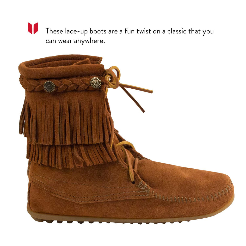 Minnetonka Double Fringe Tramper Damen Kurzschaft Mokassin Boots