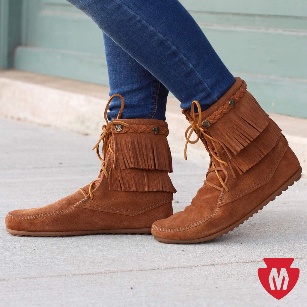 Minnetonka Double Fringe Tramper Damen Kurzschaft Mokassin Boots