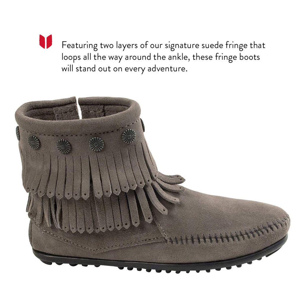 Minnetonka Double Fringe Side Zip Boot 691T Damen Stiefel