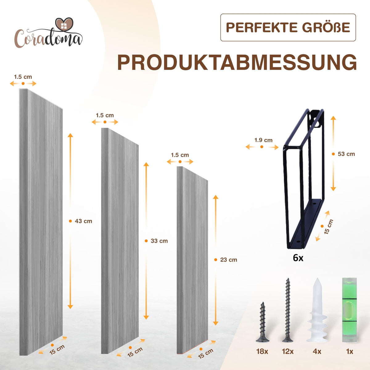 Coradoma Wandregal 3er Set Grau - Hängeregal für Deko Wohnzimmer Modern 43/33/23cm | Gewürzregal Bücherregal Küchenregal | Schweberegal zur Dekoration Zimmer Aesthetic Wanddeko