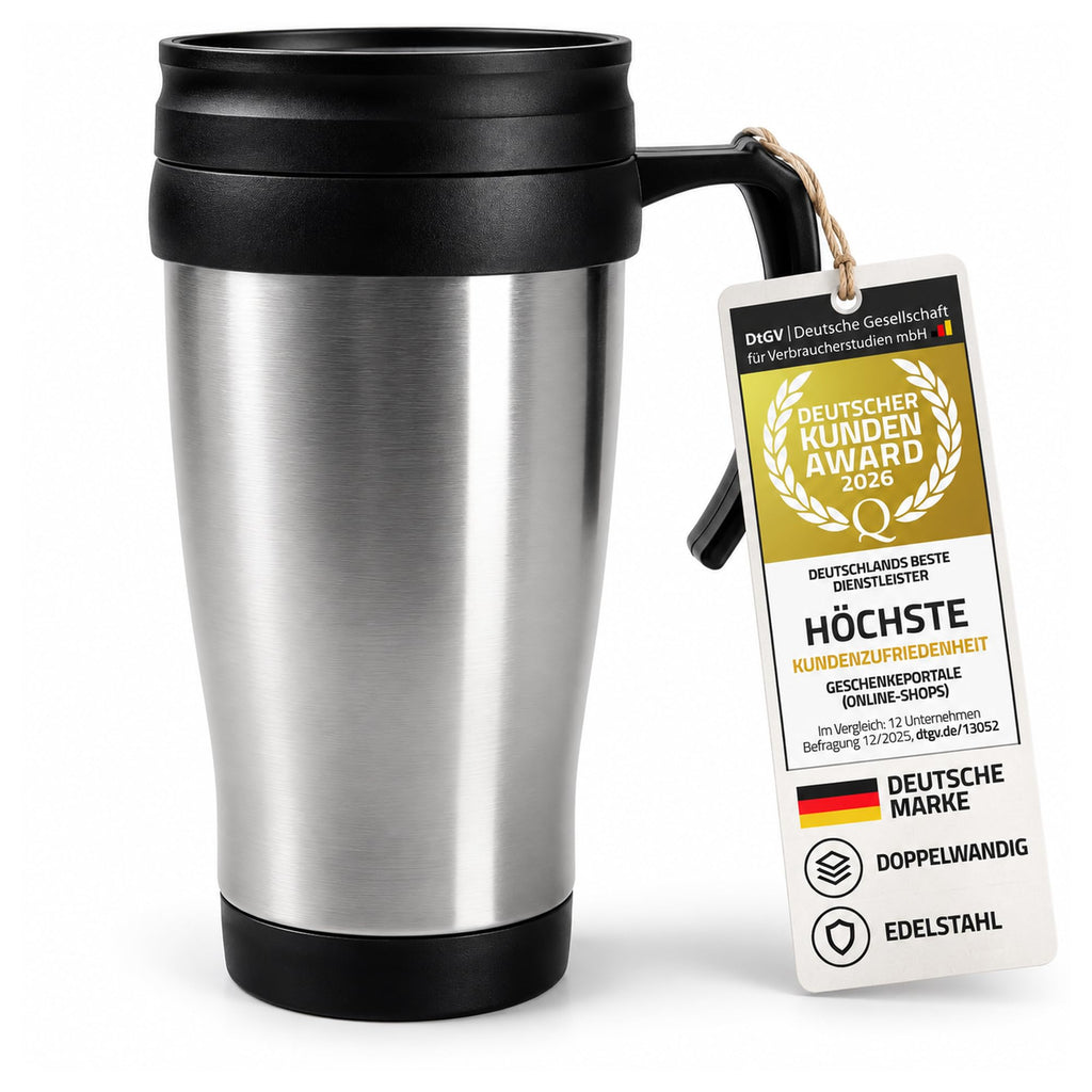 GOODS+GADGETS® Thermobecher mit Henkel 400 ml - Edelstahl Isolierbecher