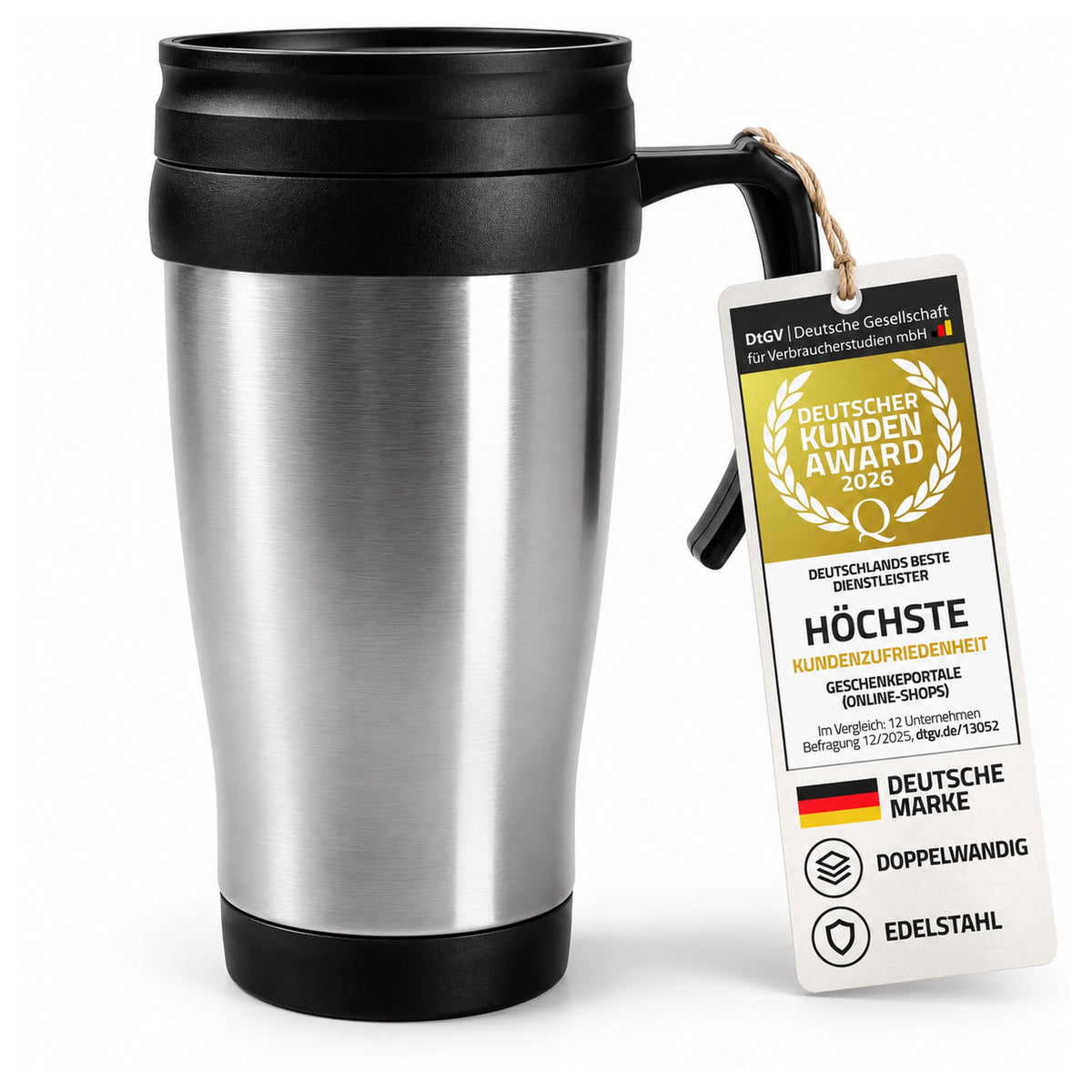 GOODS+GADGETS® Thermobecher mit Henkel 400 ml - Edelstahl Isolierbecher