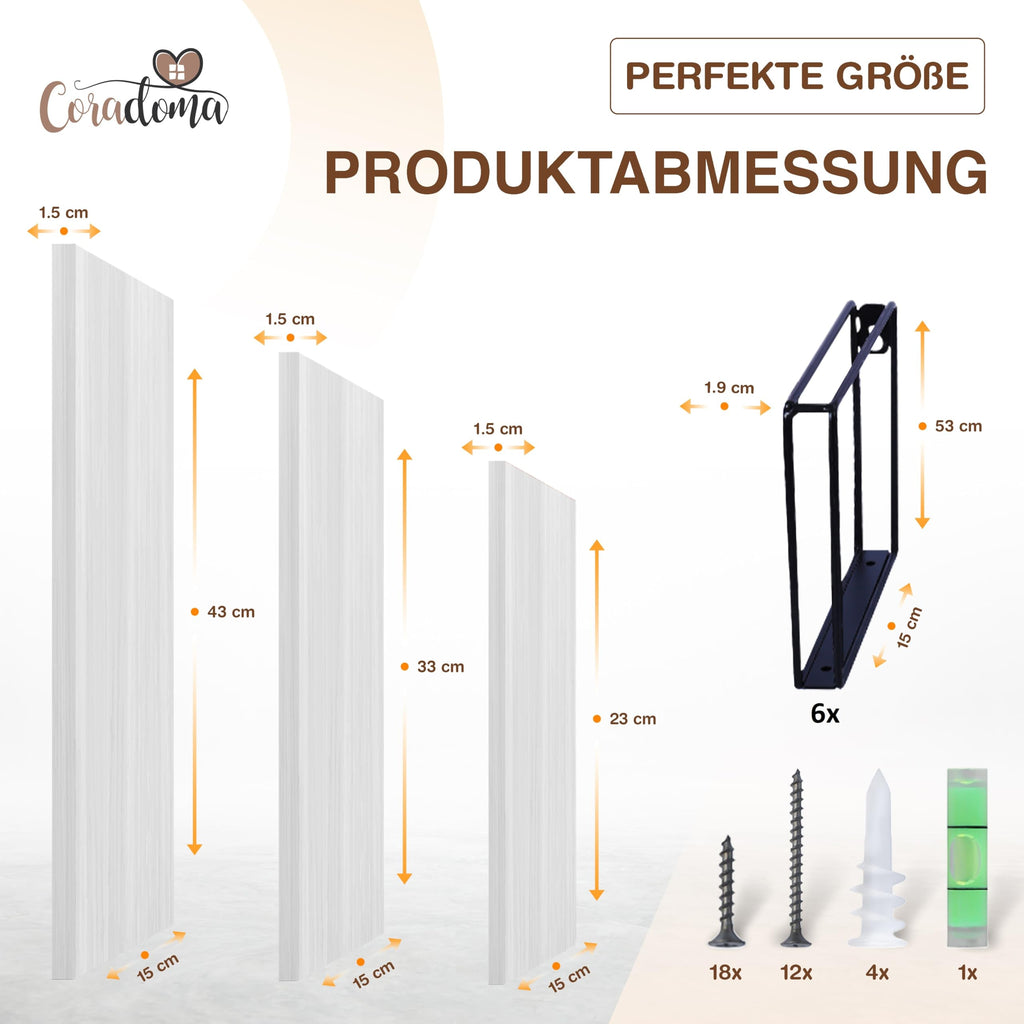 Coradoma Wandregal 3er Set Weiß - Hängeregal für Deko Wohnzimmer Modern 43/33/23cm | Gewürzregal Bücherregal Küchenregal | Schweberegal zur Dekoration Zimmer Aesthetic Wanddeko