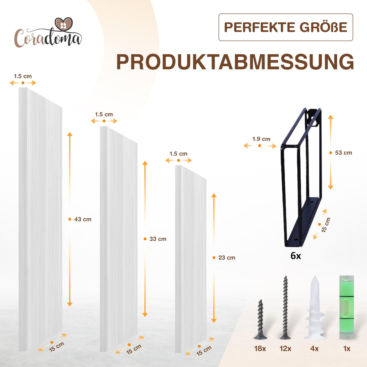 Coradoma Wandregal 3er Set Weiß - Hängeregal für Deko Wohnzimmer Modern 43/33/23cm | Gewürzregal Bücherregal Küchenregal | Schweberegal zur Dekoration Zimmer Aesthetic Wanddeko