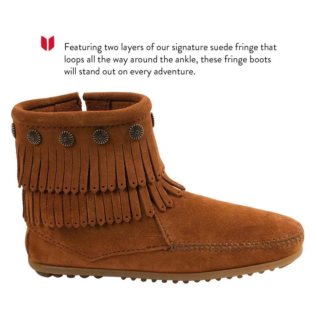 Minnetonka Double Fringe Side Zip Boot 691T Damen Stiefel