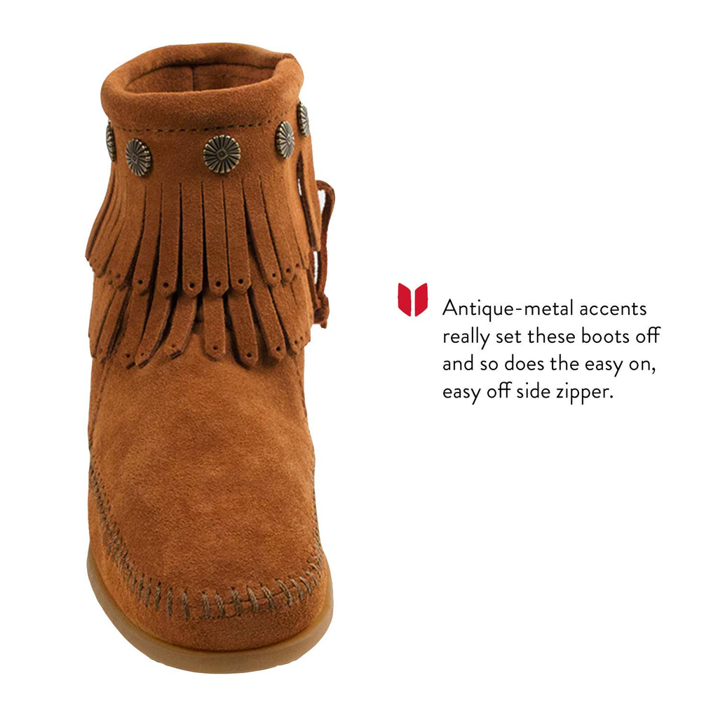 Minnetonka Double Fringe Side Zip Boot 691T Damen Stiefel