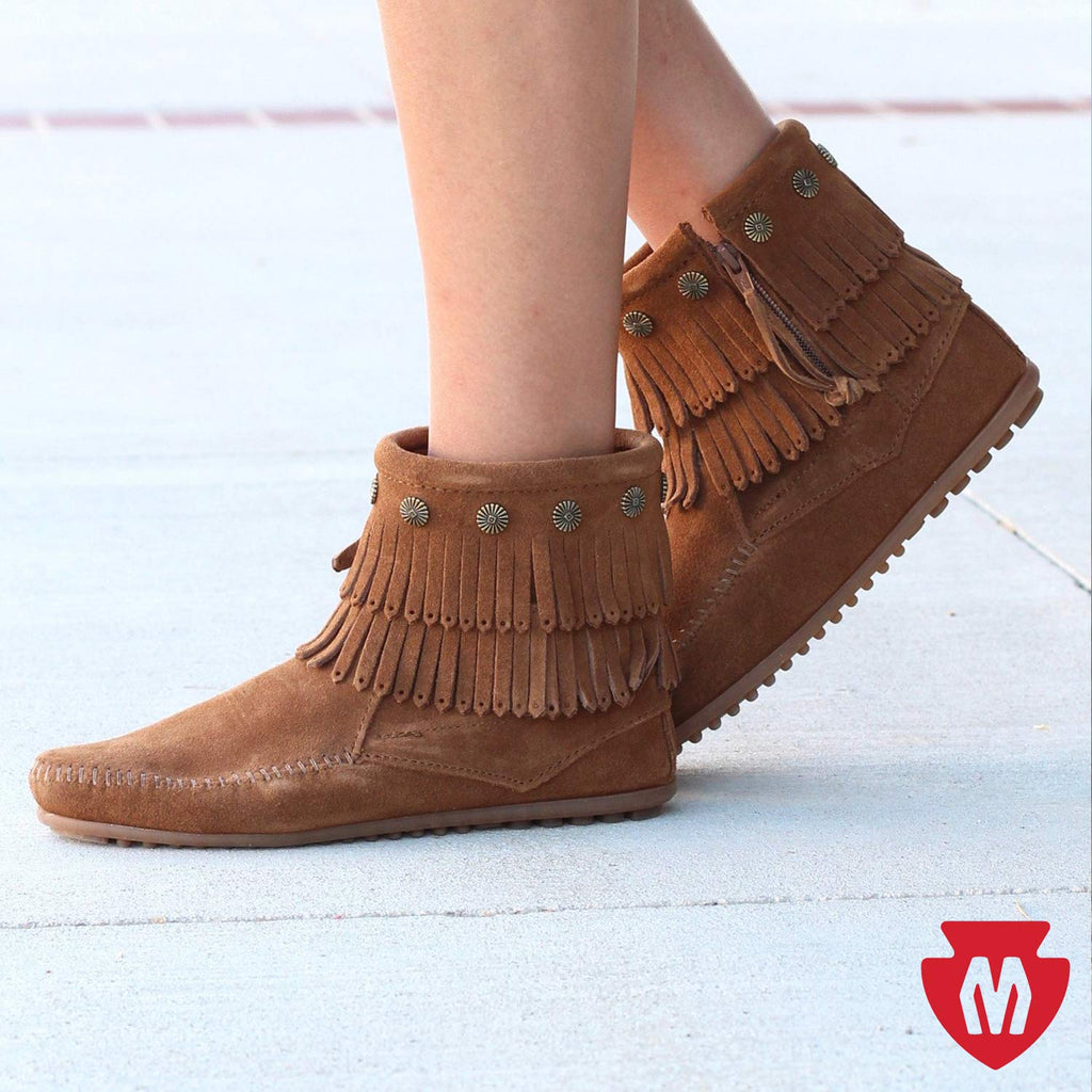 Minnetonka Double Fringe Side Zip Boot 691T Damen Stiefel