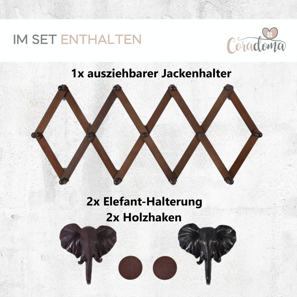 Coradoma Garderobenleiste ausziehbar bis 140cm Braun Holz | Jackenhalterung Jackenständer Wandgarderobe faltbar | Kleiderständer für die Wand, Garderobenstange Kleiderstange für Garderobe