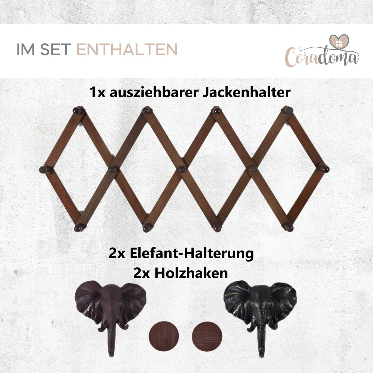 Coradoma Garderobenleiste ausziehbar bis 140cm Braun Holz | Jackenhalterung Jackenständer Wandgarderobe faltbar | Kleiderständer für die Wand, Garderobenstange Kleiderstange für Garderobe