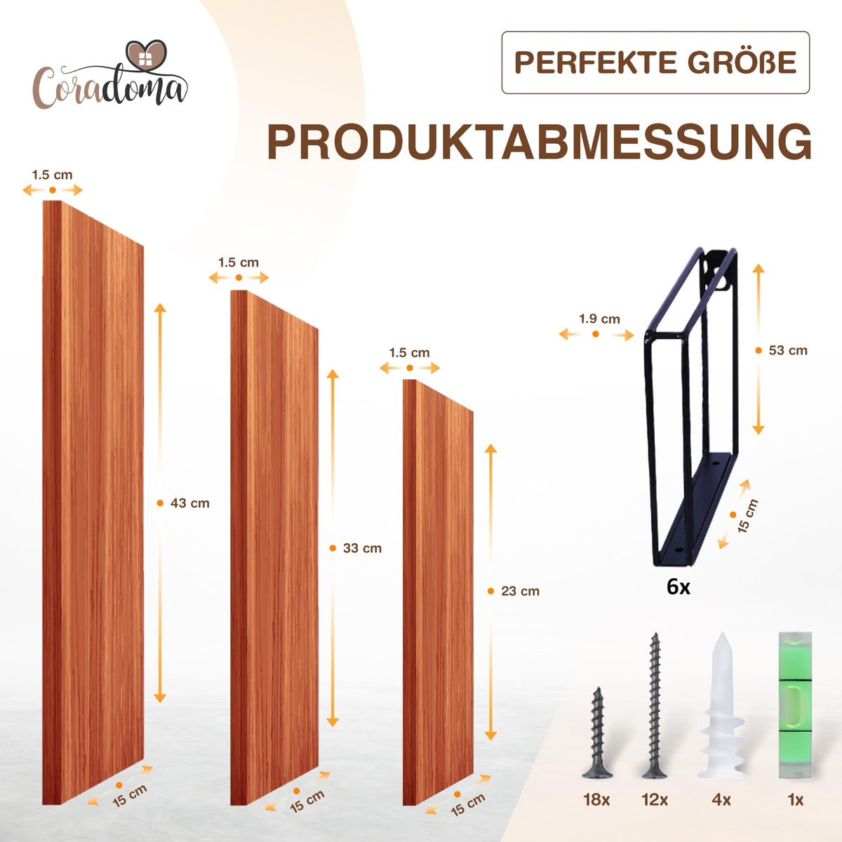 Coradoma Wandregal 3er Set Braun - Hängeregal für Deko Wohnzimmer Modern 43/33/23cm | Gewürzregal Bücherregal Küchenregal | Schweberegal zur Dekoration Zimmer Aesthetic Wanddeko