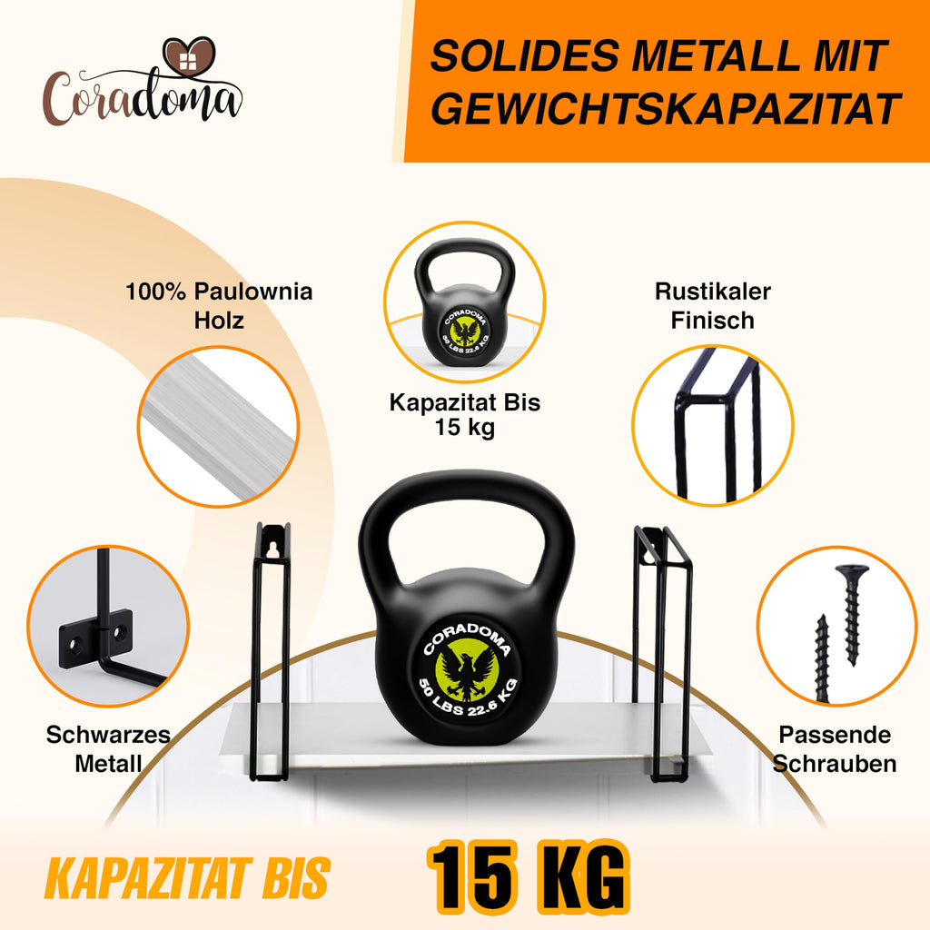 Coradoma Wandregal 3er Set Grau - Hängeregal für Deko Wohnzimmer Modern 43/33/23cm | Gewürzregal Bücherregal Küchenregal | Schweberegal zur Dekoration Zimmer Aesthetic Wanddeko