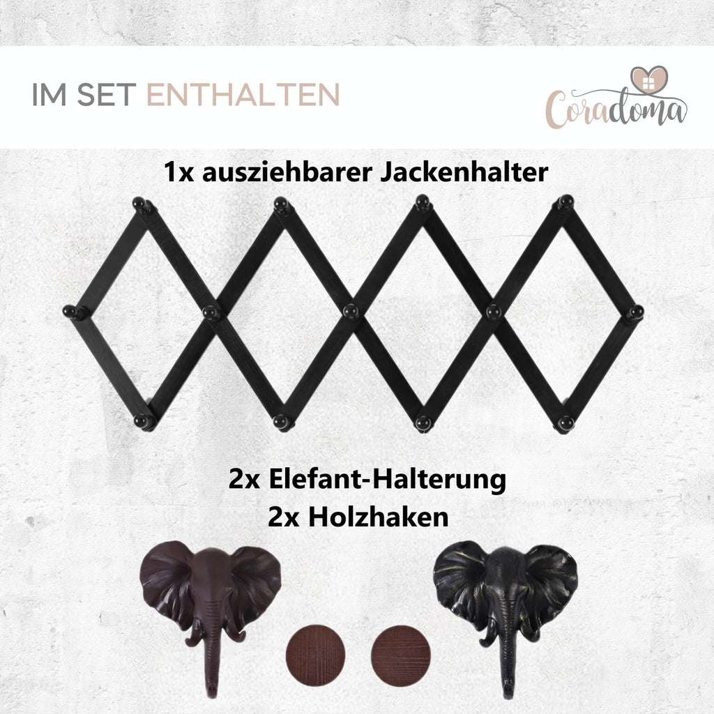 Coradoma Garderobenleiste ausziehbar bis 140cm Schwarz Holz | Jackenhalterung Jackenständer Wandgarderobe faltbar | Kleiderständer für die Wand, Garderobenstange Kleiderstange für Garderobe
