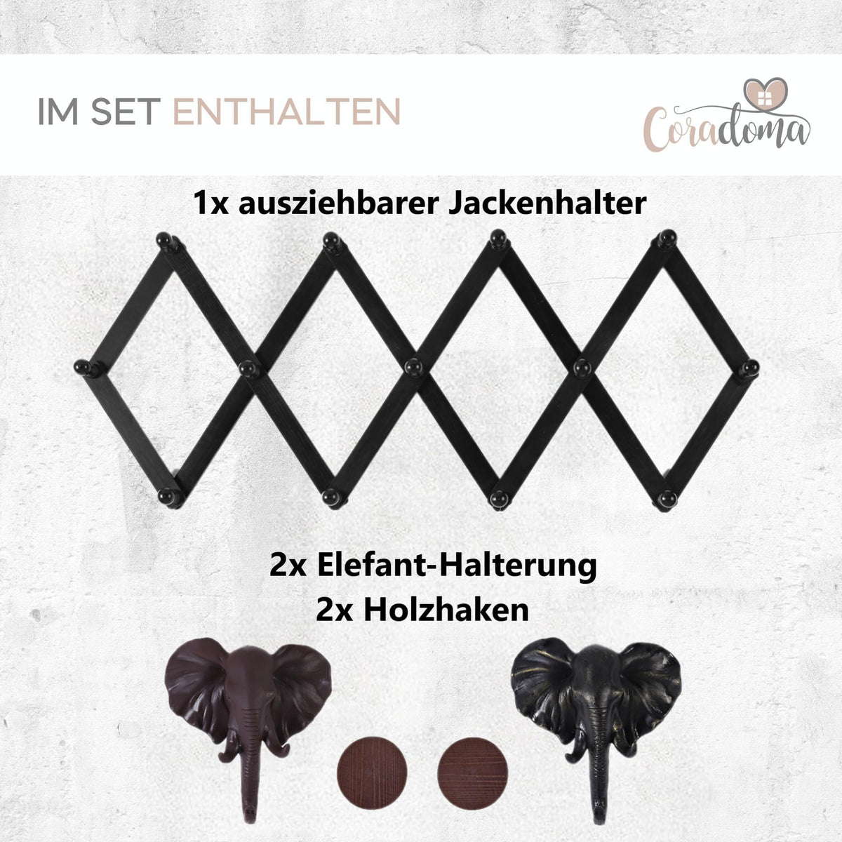 Coradoma Garderobenleiste ausziehbar bis 140cm Schwarz Holz | Jackenhalterung Jackenständer Wandgarderobe faltbar | Kleiderständer für die Wand, Garderobenstange Kleiderstange für Garderobe