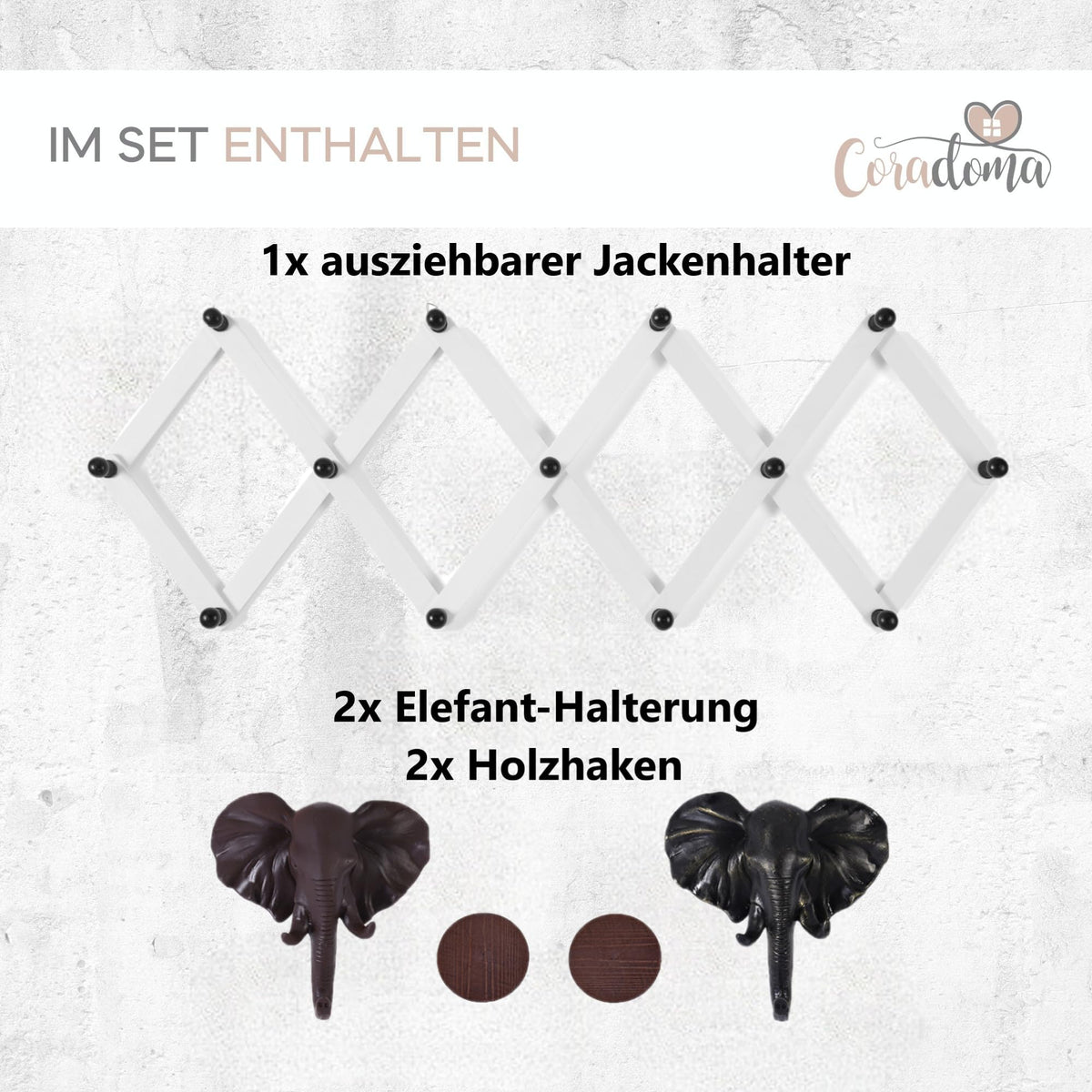 Coradoma Garderobenleiste ausziehbar bis 140cm Weiß Holz | Jackenhalterung Jackenständer Wandgarderobe faltbar | Kleiderständer für die Wand, Garderobenstange Kleiderstange für Garderobe