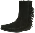 Minnetonka Side Fringe Wedge Boot, Damen Halbschaft Mokassin Boots, Schwarz (Black), 36 EU / 5 US