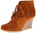 Minnetonka Lace Up Fringe Wedge Boot 84022, Damen Fashion Halbstiefel & Stiefeletten, Braun (Brown), EU 39 (US 8)